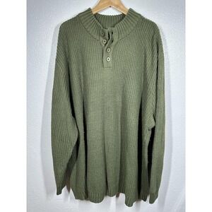 KingSize Sweater Mens 4XL Olive Green Knit Henley Mock Neck‎ Pullover Big Tall